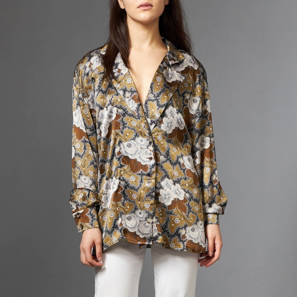 Vintage Escada Margaretha Ley Silk Floral Button Down Blouse